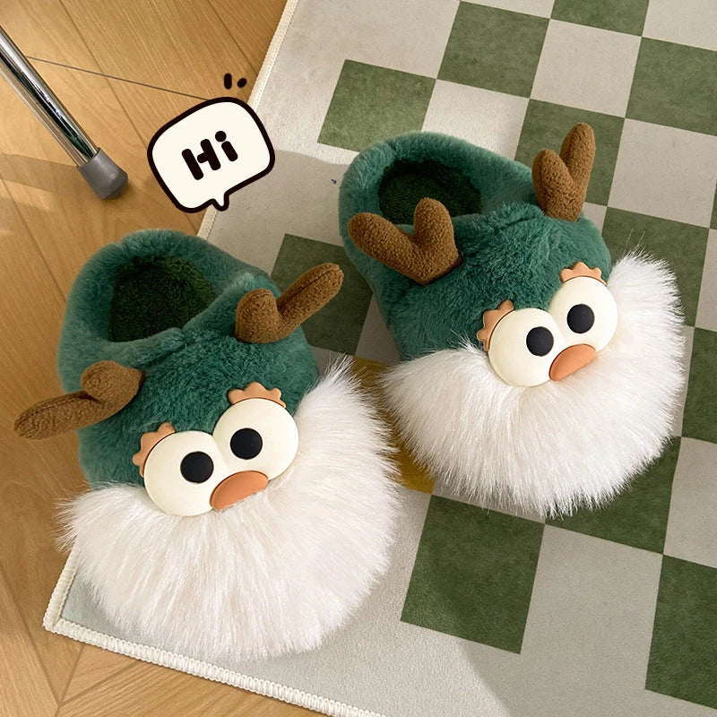 Cozy Cartoon Deer Slippers with Plush Fabric, Thick EVA Soles, and Whimsical Design for Comfortable Indoor Wear