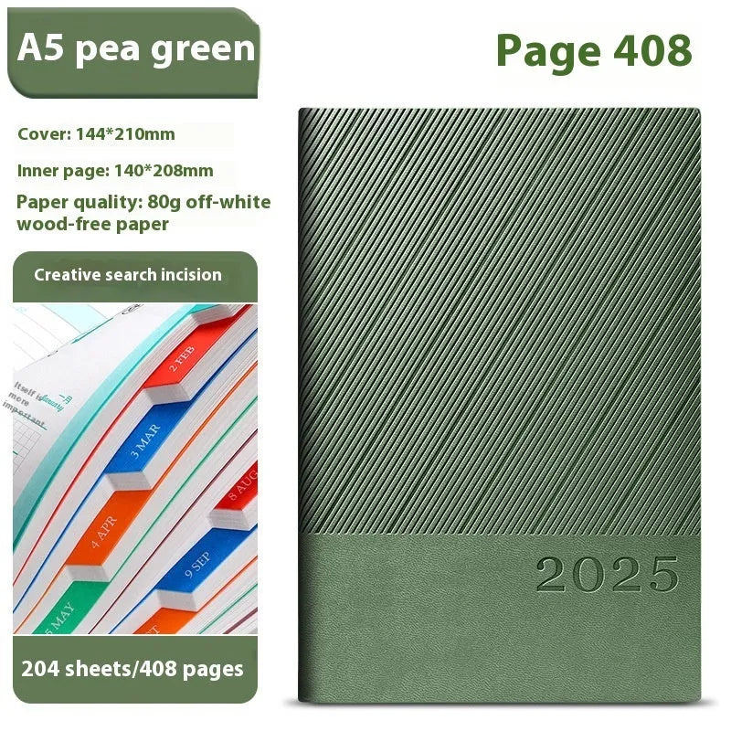 A5 striped PU leather notepad with 204 sheets of thickened paper in eight colour options