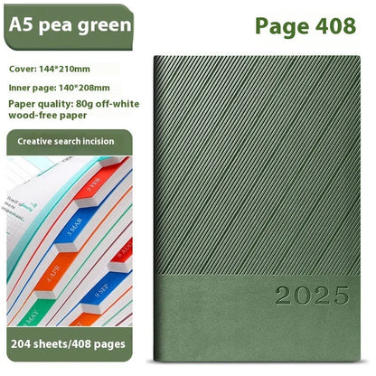 A5 striped PU leather notepad with 204 sheets of thickened paper in eight colour options