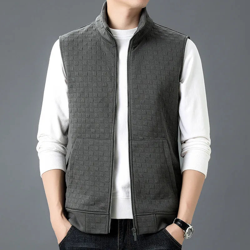 Men's casual sleeveless waistcoat vest in polyester blend fabric showing colour options