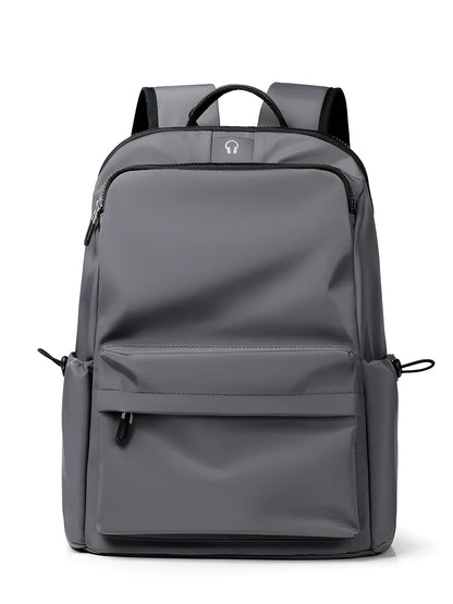 Oxford spinning travel backpack, medium vertical square school bag with zipper and double shoulder straps, black or grey.