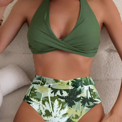 Women's high-waist swimsuit in nylon, shown in peacock green colour, suitable for swimming sports.