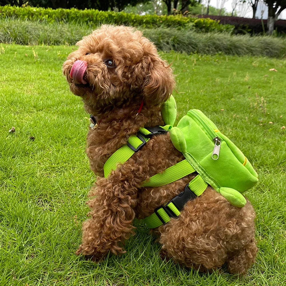 Cartoon turtle shape dog backpack harness with metal zipper and 20 x 18cm storage compartment