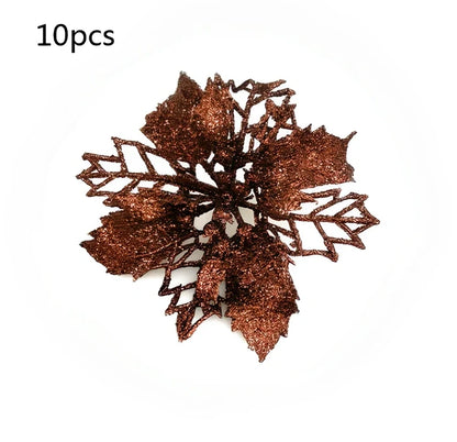 Glitter artificial Christmas flowers measuring 11cm with sparkling coating in various colour options