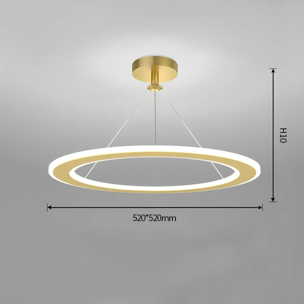 Circular LED bedroom chandelier with iron body and PMMA shade in black, gold or white