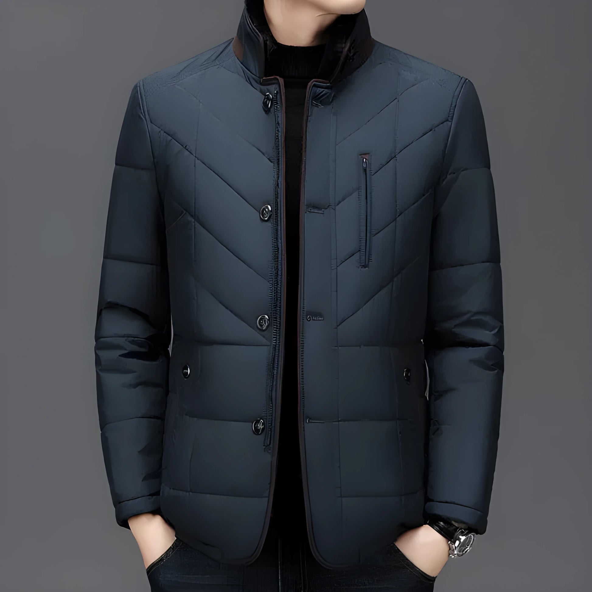 Men's solid colour winter short coat with side pockets in dark blue, dark green or wine red