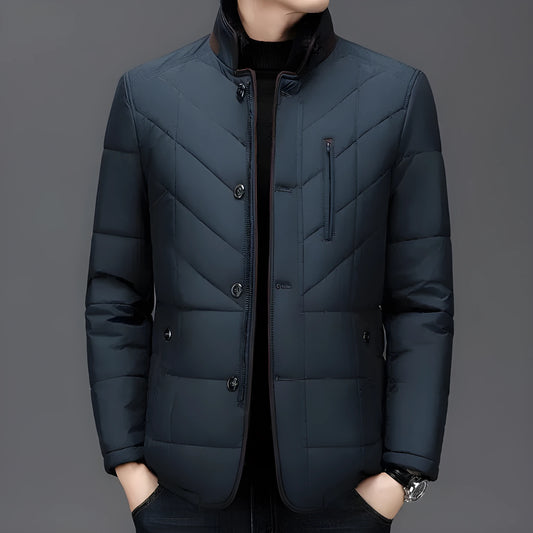 Men's solid colour winter short coat with side pockets in dark blue, dark green or wine red