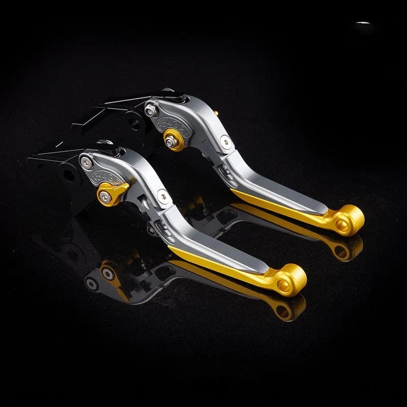 Motorcycle horn handle brake and clutch lever set in anodised metal with adjustable mechanism
