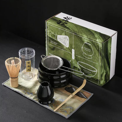 Japanese Matcha Tea Set with ceramic bowl and brush in clear glaze