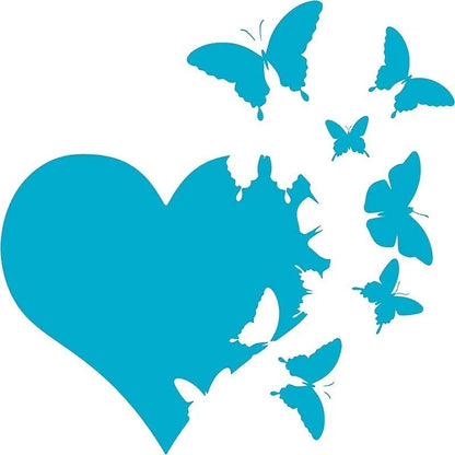A white butterfly-shaped car body decoration sticker on a 15cm by 15cm square backing sheet.