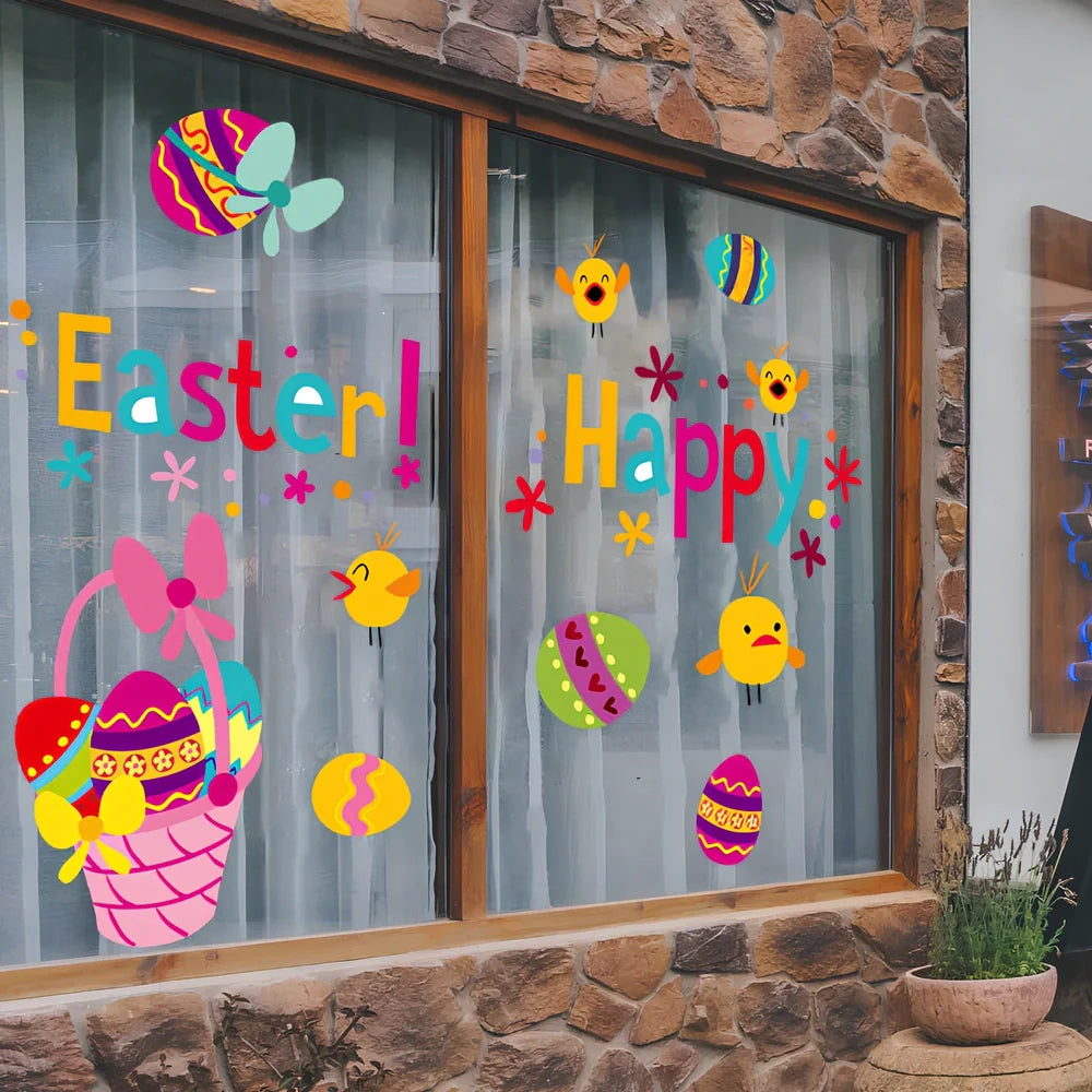 Easter rabbit pattern wall sticker set with 15 PVC panels measuring 20x30cm each