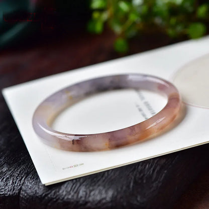 Jade violet bracelet with geometric design in flat bar and round bar styles, adjustable 54-64mm sizes