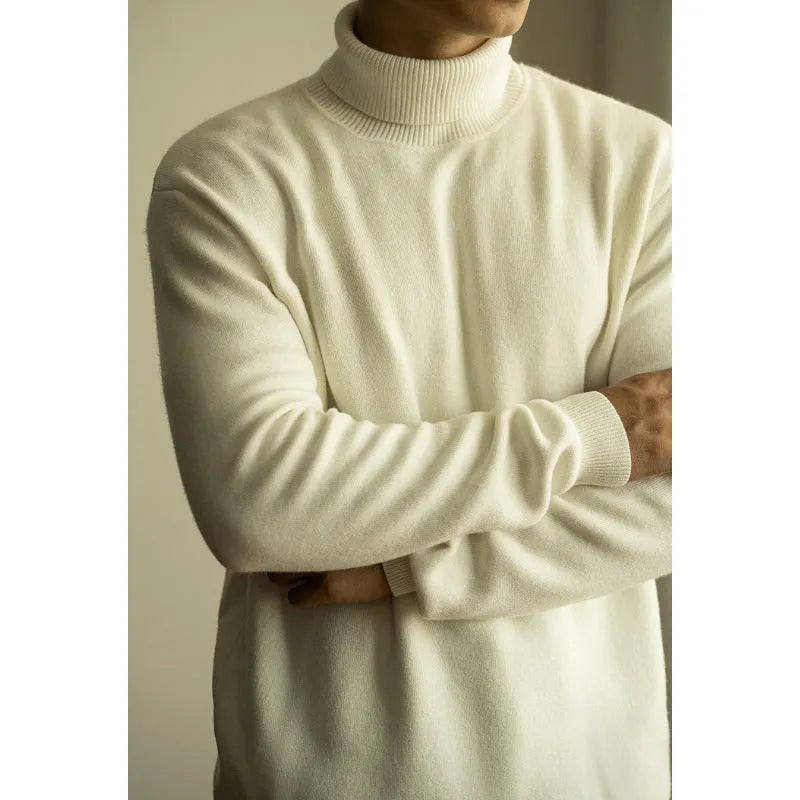 Men's long-sleeved slim fit sweater in black, brown, dark gray, light apricot or white, sizes S to 3XL.