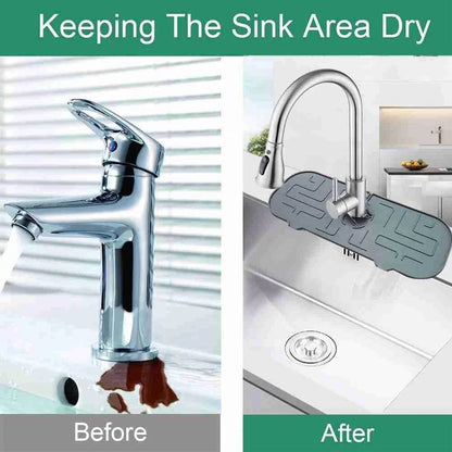 Durable silicone faucet splash guard that catches water splashes and keeps kitchen countertops clean and dry