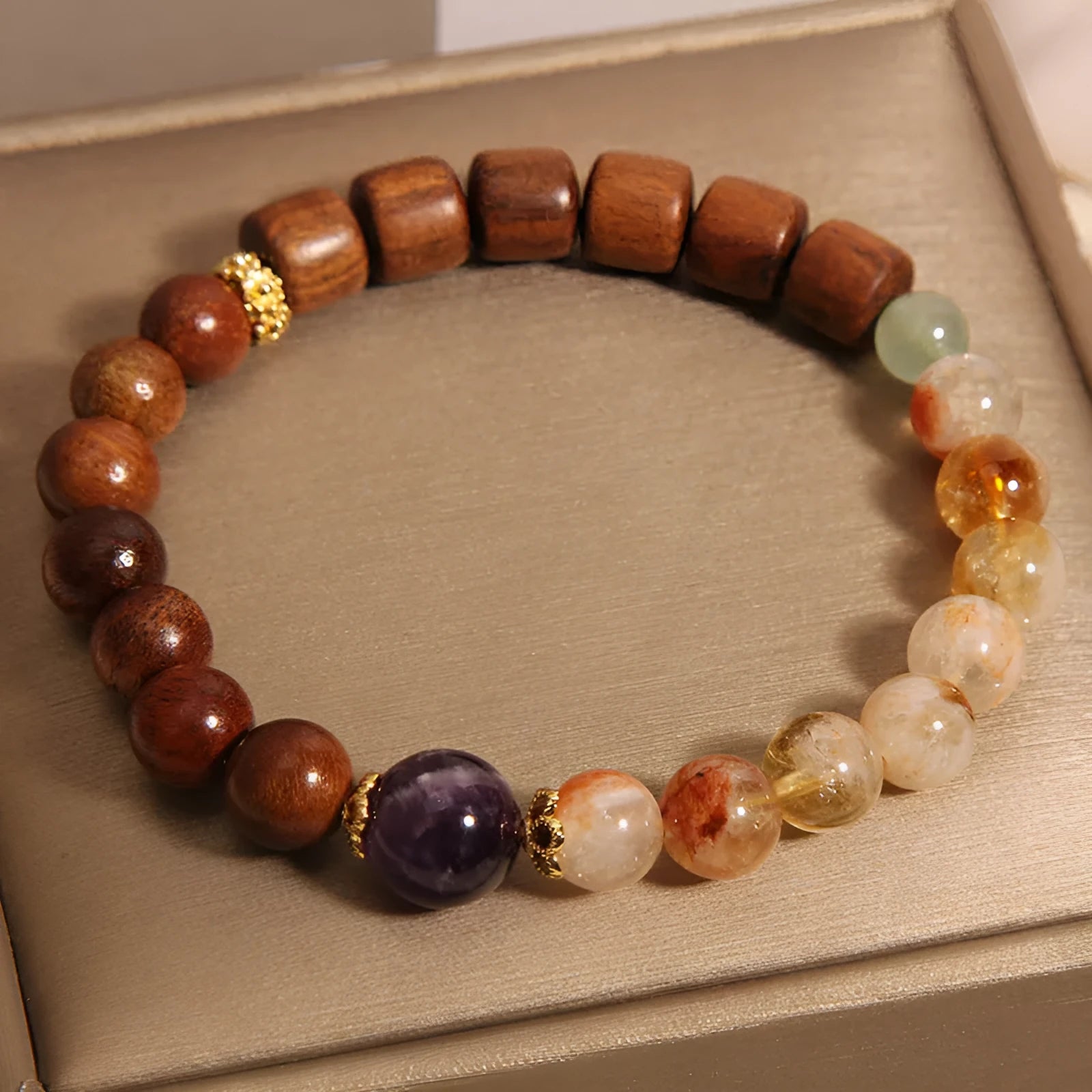 Women's yellow tower crystal and ebony amethyst bracelet with pearl rhinestone sequin accents