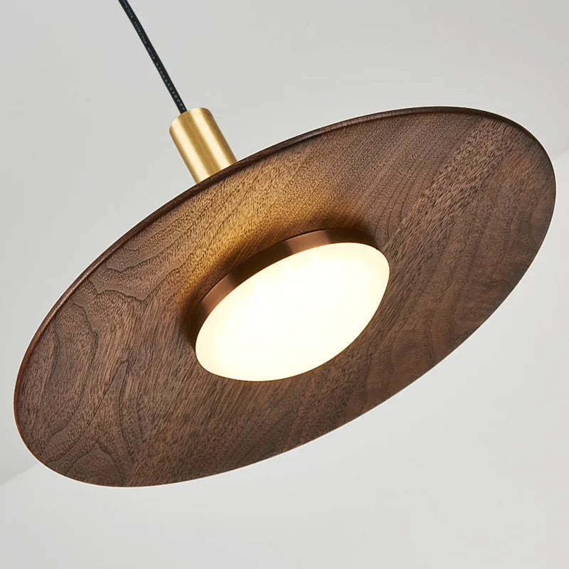Walnut wood and solid copper fish line pendant chandelier in New Chinese style.