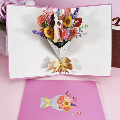 Handmade 3D PopUp Flower Bouquet Mother's Day Card with navy blue envelope