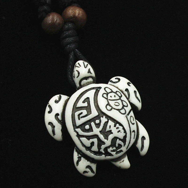 Men's turtle necklace with imitation yak bone carving pendant in gold