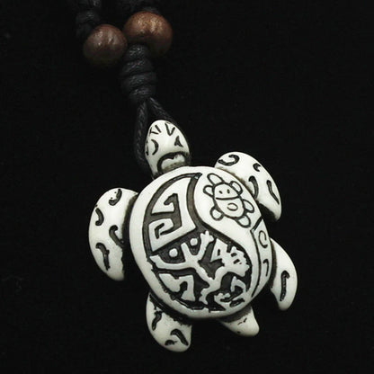 Men's turtle necklace with imitation yak bone carving pendant in gold