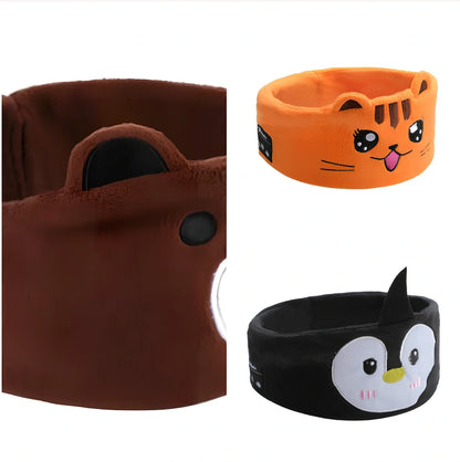 Bluetooth animal headband sleep mask with dinosaur hood showing integrated speakers and wireless design