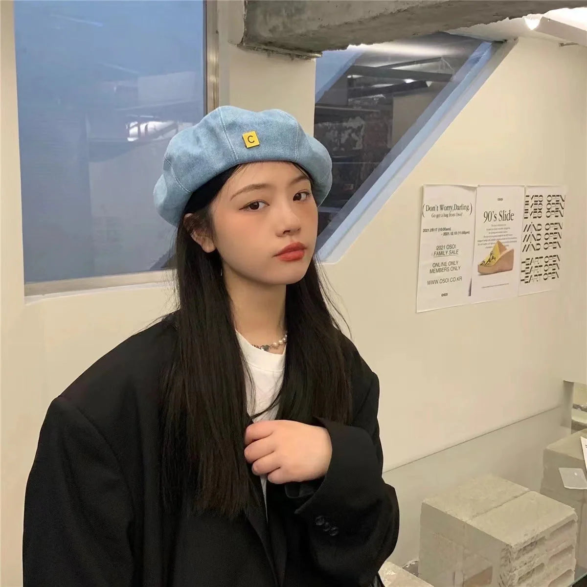 Japanese Cowboy Beret in light, medium, and dark denim with dome crown