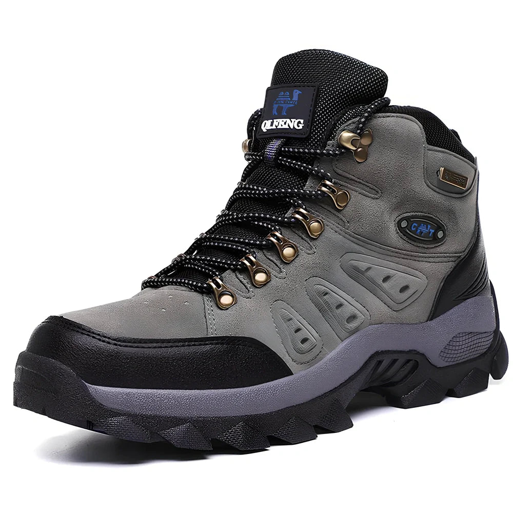 Army green waterproof hiking shoes with front tie closure and cotton lining for outdoor sports