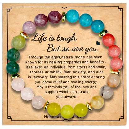 8mm Natural Stone Tourmaline Bracelet in B1756 color with geometric design