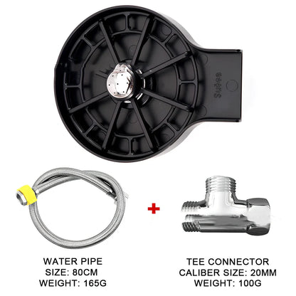 Black 3-piece bar cup washer with tee joint and braided hose for multi-glass cleaning