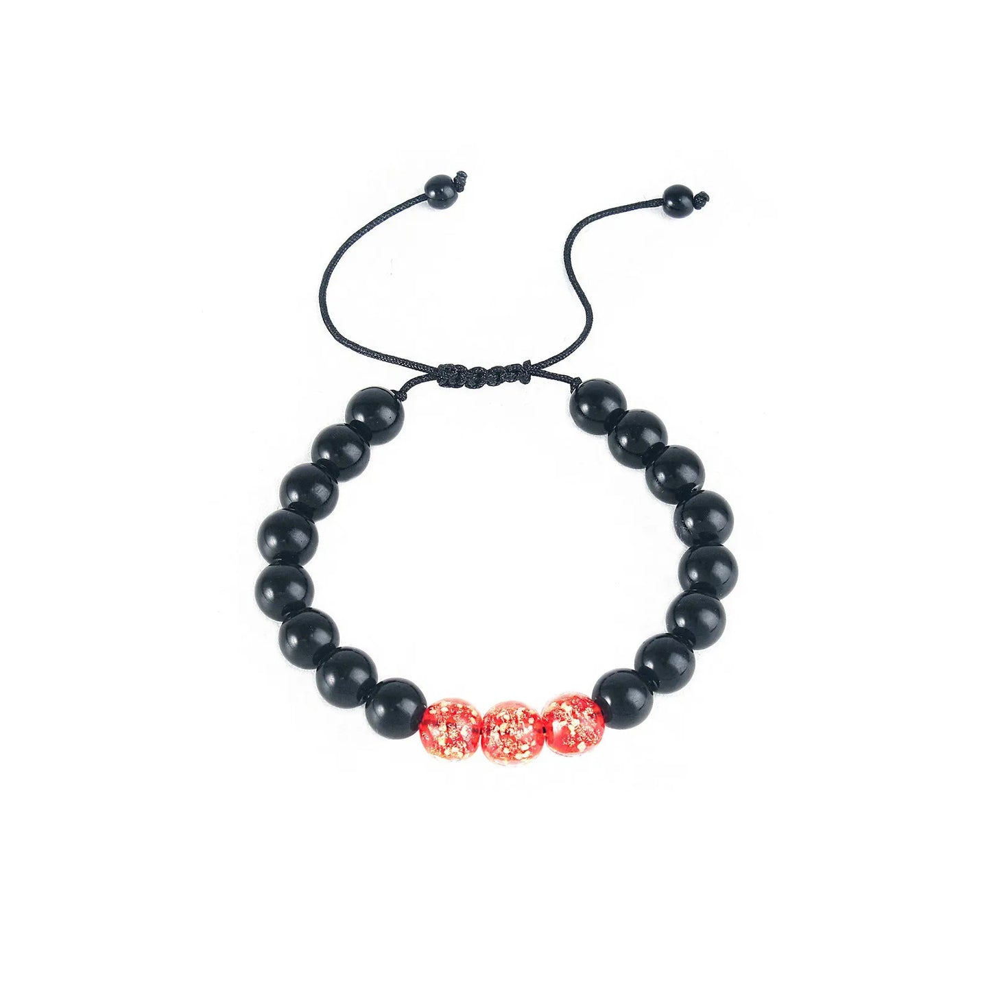 Adjustable bracelet with luminous geometric glass beads in six colour options on a wrist