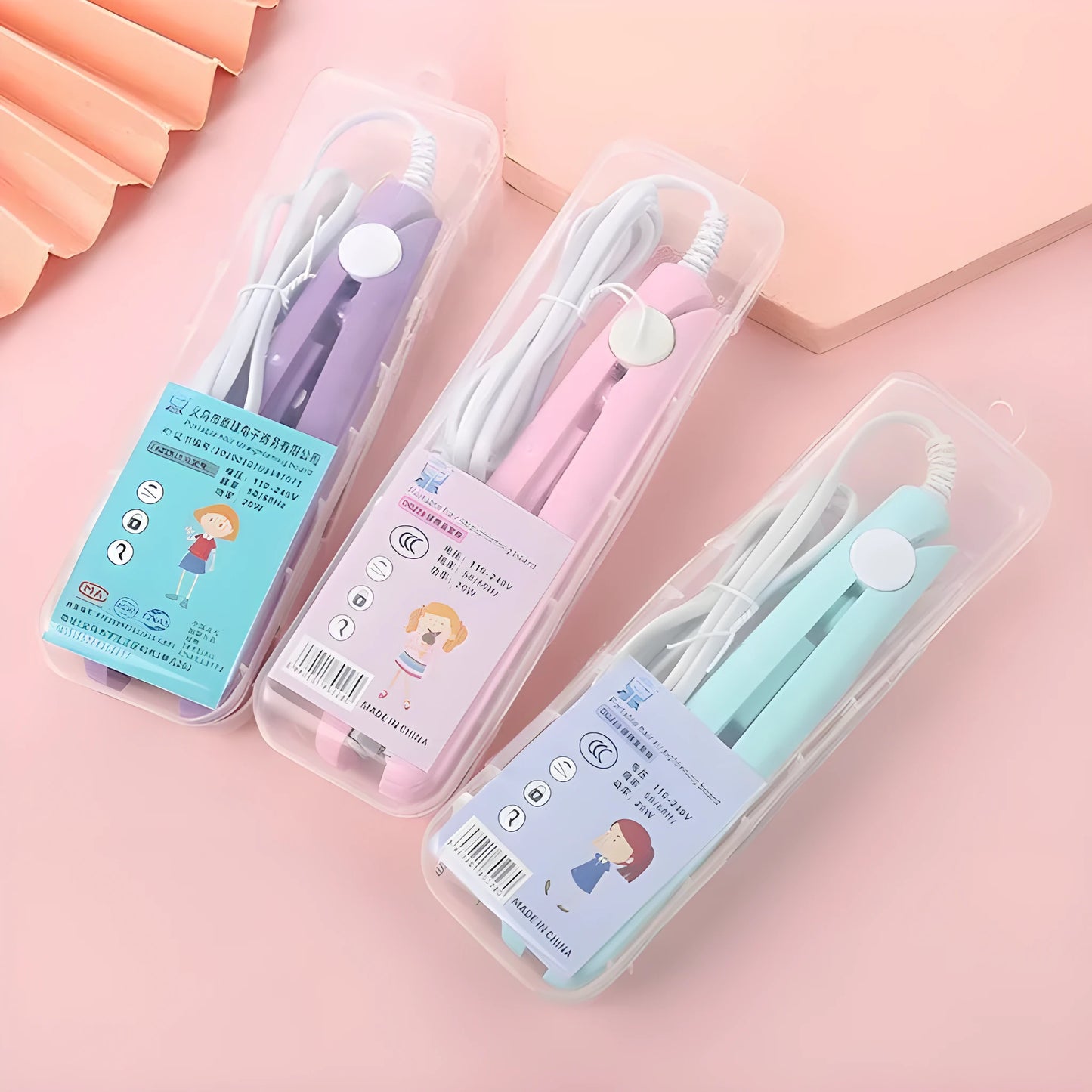Mini hairdressing splint hair straightener for bangs and perms with storage box in multiple colour options