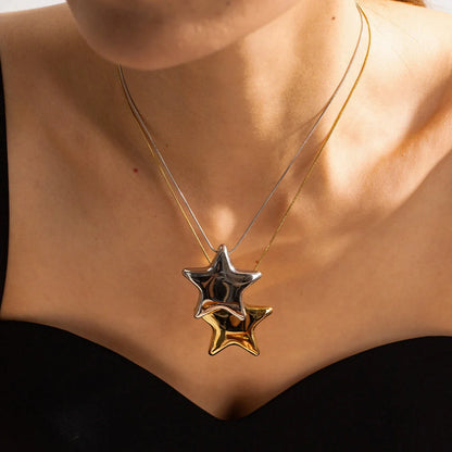 Radiant 18K gold-plated star necklace with stainless steel pendant and ball bead chain