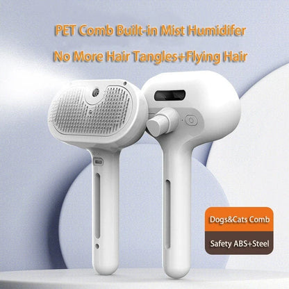 Premium pet grooming brush with integrated mister for effortless detangling and coat conditioning