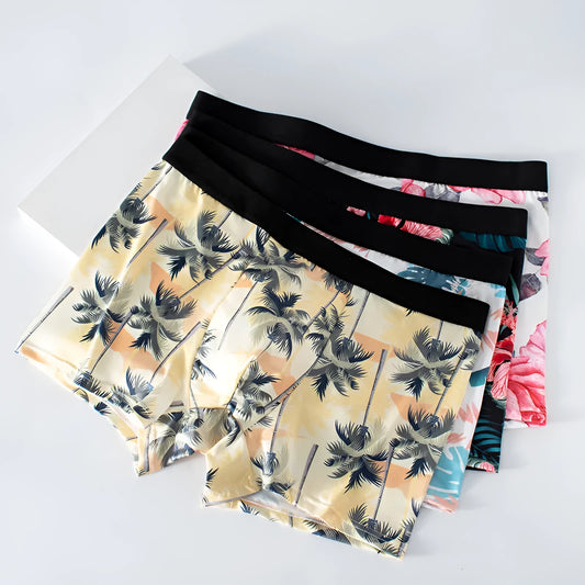 Men's ice silk underwear with fashion printing patterns in breathable polyester fabric