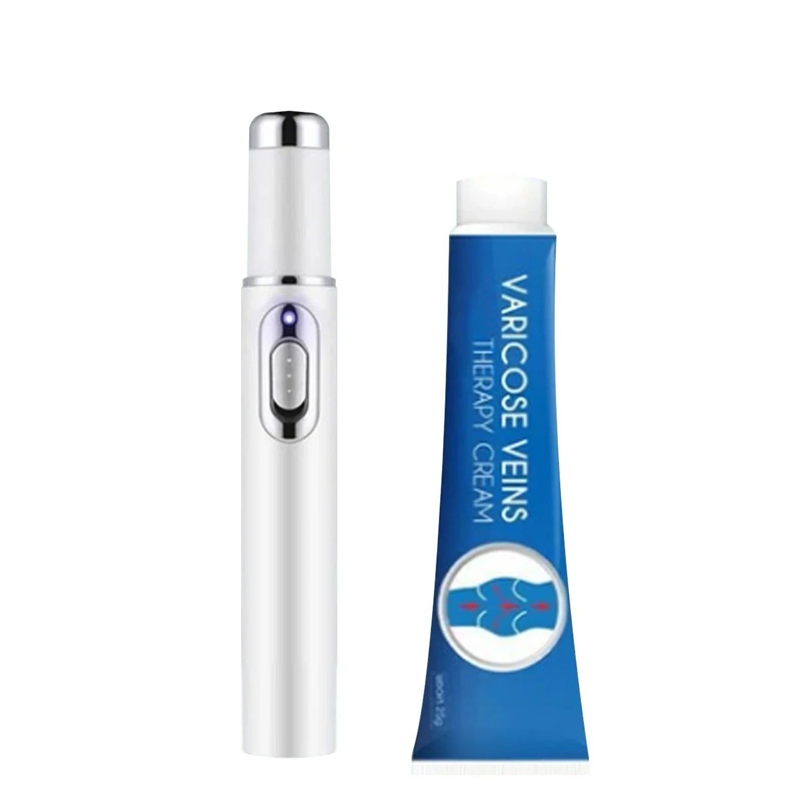 Portable blue light therapy acne and wrinkle remover pen with white body and blue light