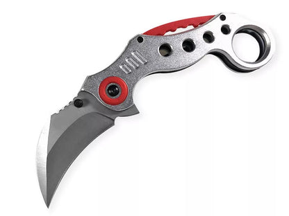 Stainless Steel Outdoor Folding Claw Knife with black, blue, and red handle options