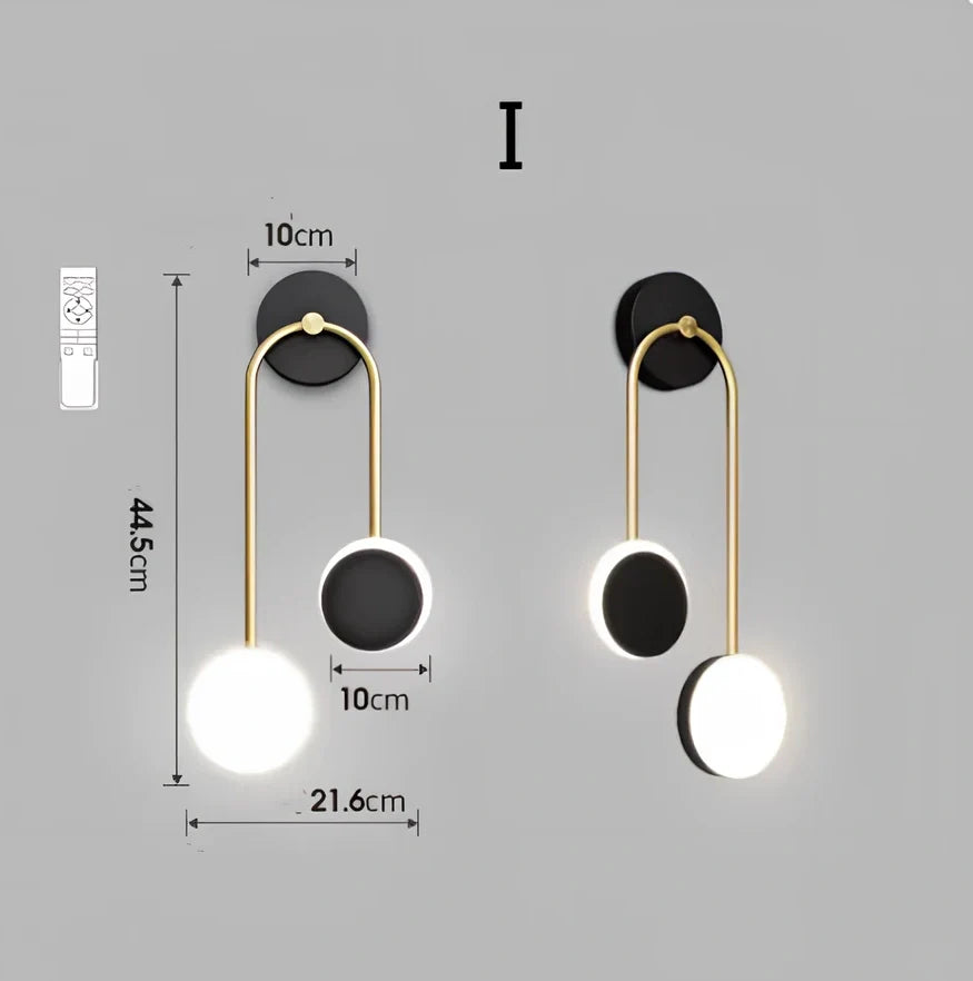 Nordic wall lamp with black gold finish and LED lighting, mounted beside bed with dimming controls