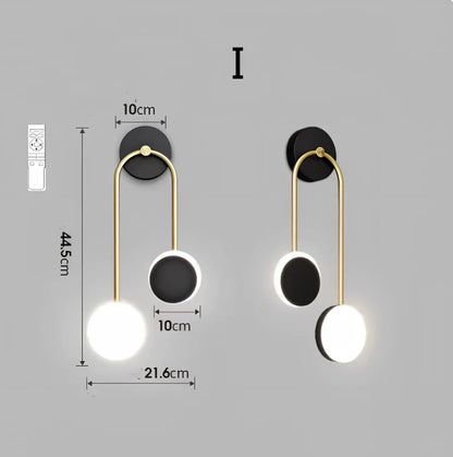 Nordic wall lamp with black gold finish and LED lighting, mounted beside bed with dimming controls