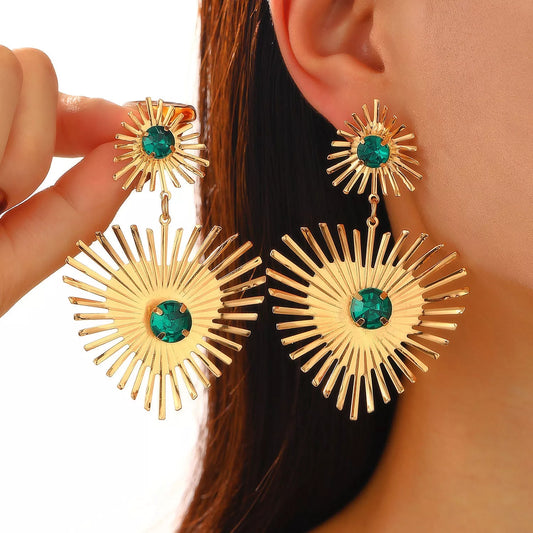 Bohemian Sunflower Heart-shaped Rhinestone Earrings for Women - Valentine's Day Gift