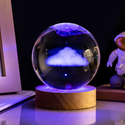 6cm crystal ball night light with Milky Way design on colourful base, USB cable connected