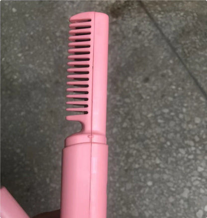 Cordless hair straightener brush with ceramic-infused bristles and negative ion technology for smooth, shiny hair styling