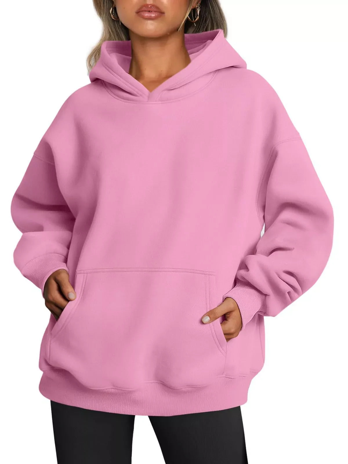 Women's oversized fleece hoodie with pocket in various colors