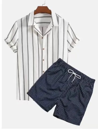 Men's light blue beach style short sleeve shirt and matching shorts casual outfit set