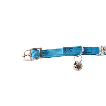 Flannel elastic buckle cat collar with gang drill pattern in six colour options, measuring 1.0cm wide by 28cm long