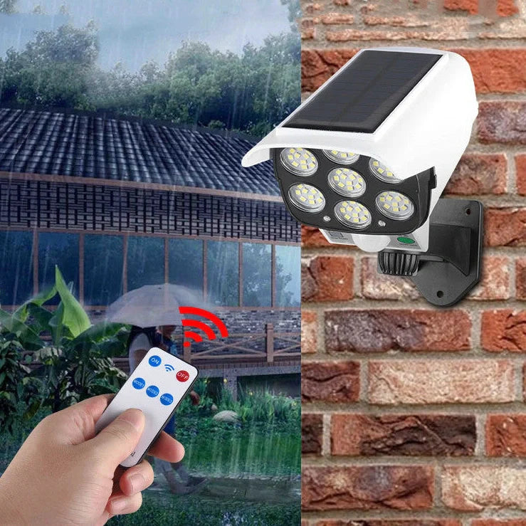 White solar simulation surveillance camera wall light with remote control for outdoor security