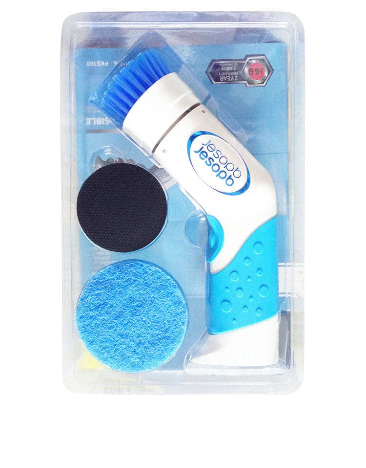 Powerful electric cleaning brush with soft rubber and plastic construction, designed for cleaning tiles, sinks, and other household surfaces