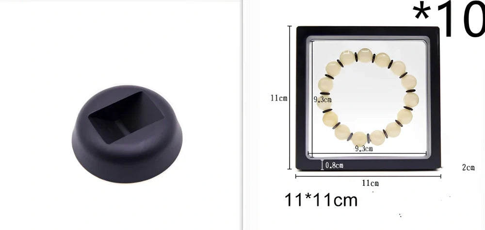 Black 11x11cm suspended 3D floating display frame holder with square base for coins and gems