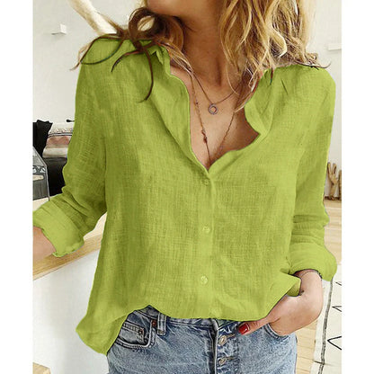 Loose Button Lapel Cardigan Top Long Sleeve Shirt for Women in various colors and sizes