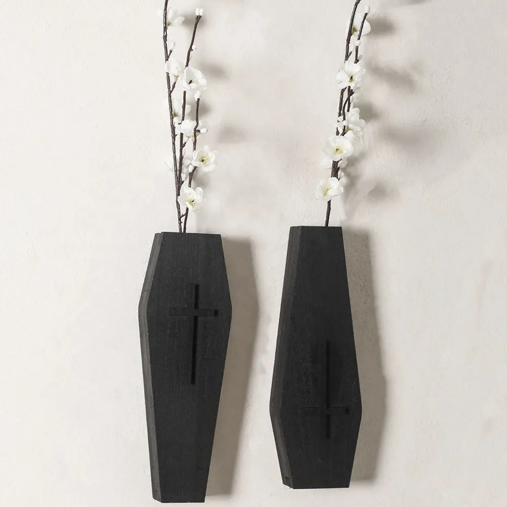 Black wooden cross wall shelf for vases measuring 27x9cm