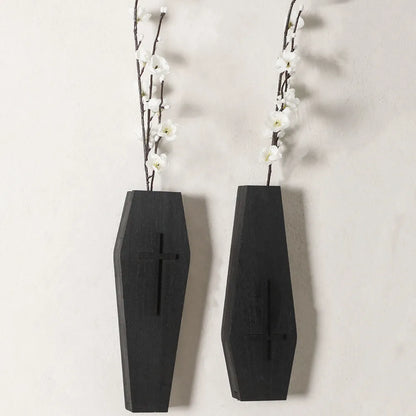 Black wooden cross wall shelf for vases measuring 27x9cm