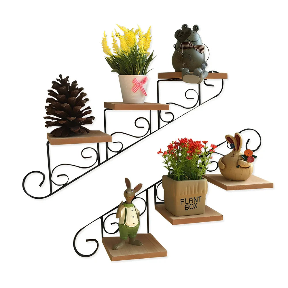 Wrought iron wall hanging with stair-shaped design, 30cm wide, in pastoral style for home decoration